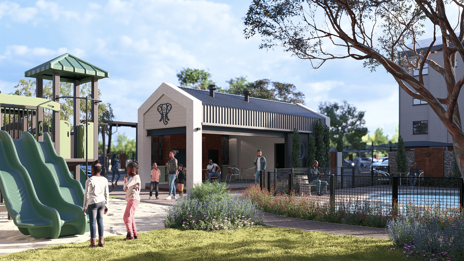 Eco City clubhouse, swimming pool and children’s play area